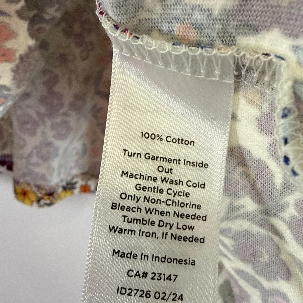 Talbots Womens Top Sz XL Colorful 100% Cotton Layered Ruffle 3/4 Sleeve Pullover
